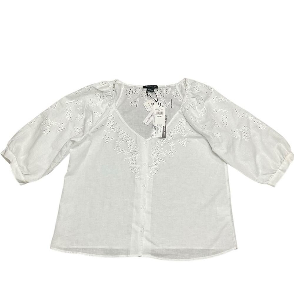 Sanctuary Women’s White Eyelet Button-Front Blouse Size XL NWT